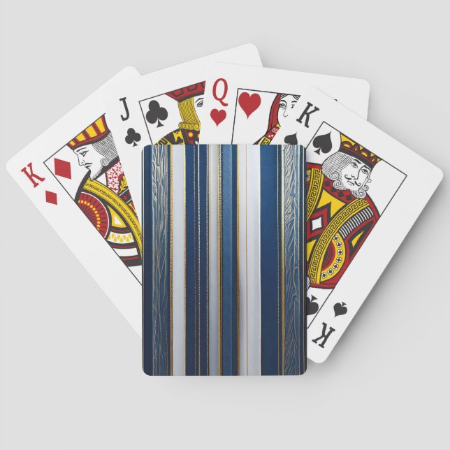 Hanukkah Blues Stripes Blue White Gold Poker Cards (Back)