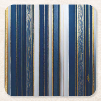 Hanukkah Blues Stripes Blue White Gold Square Paper Coaster