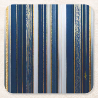 Hanukkah Blues Stripes Blue White Gold Square Paper Coaster