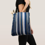 Hanukkah Blues Stripes Blue White Gold Tote Bag<br><div class="desc">You are viewing The Lee Hiller Photography Art and Designs Collection of Home and Office Decor,  Apparel,  Gifts and Collectibles. The Designs include Lee Hiller Photography and Mixed Media Digital Art Collection http://LeeHiller.com</div>