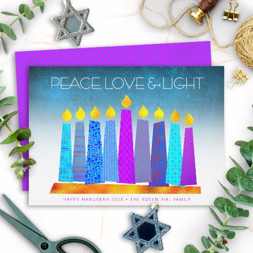 Hanukkah Boho Candles Peace Love Light Turquoise Holiday Card