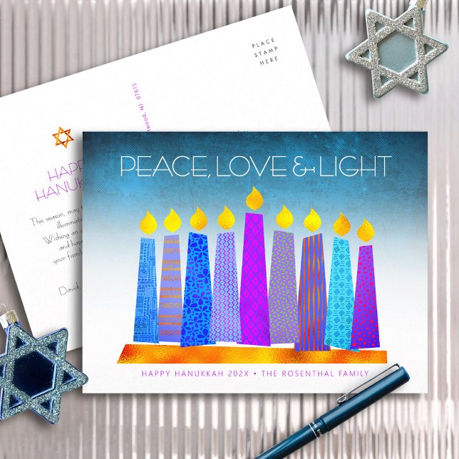 Hanukkah Boho Candles Turquoise Peace Love Light Holiday Postcard (Creator Uploaded)