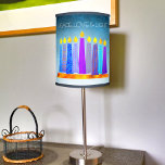 Hanukkah Boho Candles Turquoise Peace Love Light Table Lamp<br><div class="desc">“Peace, love & light.” A playful, modern, artsy illustration of boho pattern candles in a menorah helps you usher in the holiday of Hanukkah. Assorted blue candles with colorful faux foil patterns overlay a turquoise gradient to white textured background. Feel the warmth and joy of the holiday season whenever you...</div>