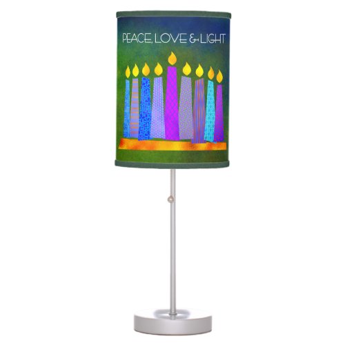 Hanukkah Bold Boho Candles Peace Love Light Green Table Lamp