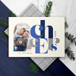 Hanukkah Bold Photo Blue Holiday Card<br><div class="desc">These 7" x 5" holiday photo greeting cards feature the greeting,  "Cheers, " in large blue and gray on a chiffon white background. Customize with your favorite photo,  name and year.</div>