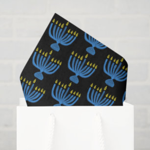 Hanukkah Botanical Menorah Watercolor Blue Tissue Paper
