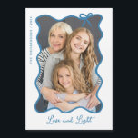 Hanukkah Bow | Blue and White Photo Hanukkah Card<br><div class="desc">These adorable magnetic Hanukkah cards feature your favorite photo in a trendy,  blue wavy frame with a whimsical bow,  on a simple white background. Modern script says "Love and Light."</div>