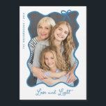 Hanukkah Bow | Blue and White Photo Hanukkah Card<br><div class="desc">These adorable magnetic Hanukkah cards feature your favorite photo in a trendy,  blue wavy frame with a whimsical bow,  on a simple white background. Modern script says "Love and Light."</div>