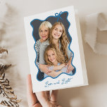 Hanukkah Bow | Wavy Blue and White Photo Frame Holiday Card<br><div class="desc">These adorable folded Hanukkah cards feature your favorite photo in a trendy,  blue wavy frame with a whimsical bow,  on a simple white background. Modern script says "Love and Light, " and there is room for a personal message inside.</div>