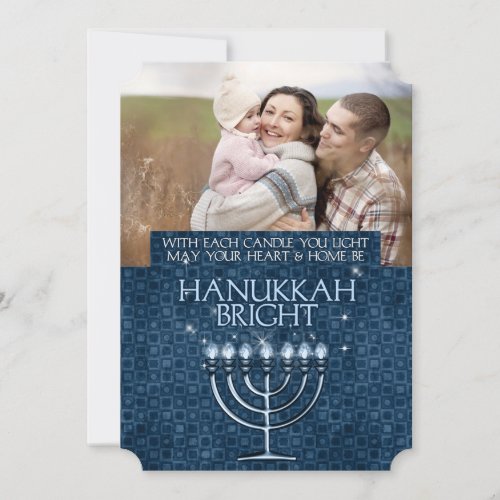 Hanukkah Bright Blue Menorah 3_Photo Holiday Card
