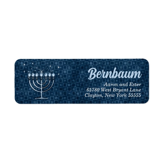 Hanukkah Bright Menorah Traditional Blue Address Label (Front)
