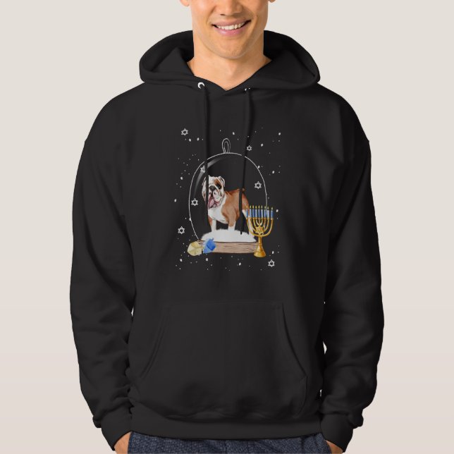 Hanukkah British Bulldog Dog Snow Globe Pajama Hoodie (Front)