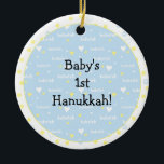 Hanukkah "Bubeleh"/Blue/Yel hearts/Circle Ornament<br><div class="desc">Hanukkah "Bubeleh"/Blue/Yellow hearts-Circle Ornament. (2 sided) Personalize by deleting "Baby's 1st Hanukkah!" on front and back of ornament. Then using your favorite font color, size and style, type in your own words. Thanks for stopping and shopping by. Much appreciated! Happy Chanukah/Hanukkah! Bring a lot more holiday cheer to your tree...</div>