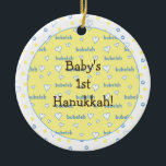 Hanukkah "Bubeleh"Blue/Yellow Circle Ornament<br><div class="desc">Hanukkah "Bubeleh"Blue/Yellow Circle Ornament. (2 sided) Personalize by deleting "Baby's 1st Hanukkah" on front and back of ornament. Then using your favorite font color, size and style, type in your own words. Thanks for stopping and shopping by. Much appreciated! Happy Chanukah/Hanukkah! Bring a lot more holiday cheer to your tree...</div>