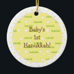 Hanukkah "Bubeleh" Pink/Green Circle Ornament<br><div class="desc">Hanukkah "Bubeleh"Pink/Green Circle Ornament. (2 sided) Personalize by deleting "Baby's 1st Hanukkah" on front and back of ornament. Then using your favorite font color, size and style, type in your own words. Thanks for stopping and shopping by. Much appreciated! Happy Chanukah/Hanukkah! Bring a lot more holiday cheer to your tree...</div>
