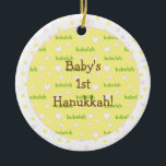 Hanukkah "Bubeleh" Pink/Green Circle Ornament<br><div class="desc">Hanukkah "Bubeleh"Pink/Green Circle Ornament. (2 sided) Personalize by deleting "Baby's 1st Hanukkah" on front and back of ornament. Then using your favorite font color, size and style, type in your own words. Thanks for stopping and shopping by. Much appreciated! Happy Chanukah/Hanukkah! Bring a lot more holiday cheer to your tree...</div>