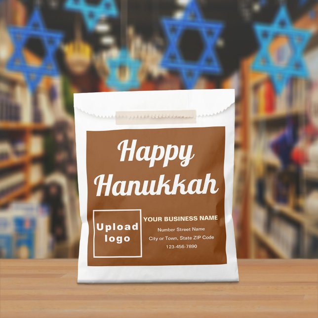 Hanukkah Business Brown Background Paper Bag (Brown business brand with Hanukkah greeting on paper bag)
