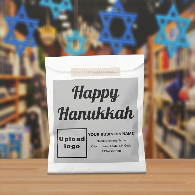 Hanukkah Business Gray Background Paper Bag (Gray business brand with Hanukkah greeting on paper bag)