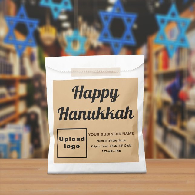 Hanukkah Business Light Brown Background Paper Bag (Light brown business brand with Hanukkah greeting on paper bag)