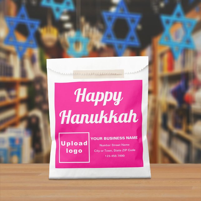 Hanukkah Business Pink Background Paper Bag (Pink business brand with Hanukkah greeting on paper bag)
