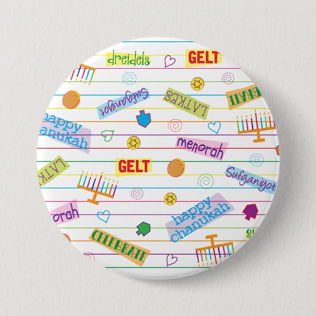 Hanukkah Button, Chanukah Party Button (Front)