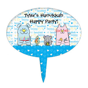 Hanukkah Cake Pick "PETS" Personalized Oval