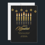 Hanukkah Candles Greeting Card<br><div class="desc">An elegant Hanukkah greeting card with a black background and seven lit candles. A canopy of Star of David ornaments hands from the top border of the card. (Hanukkah Vectors by Vecteezy). The card is easy to customize with your wording, font, font color, paper shape and choice of paper type....</div>