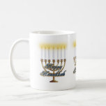 Hanukkah candles mug menorah<br><div class="desc">Hanukkah candles menorah  mug illustration with 3D text sign of Jewish faith,  Shalom.</div>