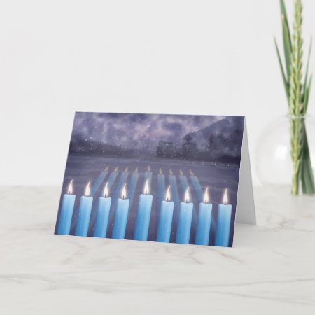 Hanukkah Candles & Snowy Window Greeting Card