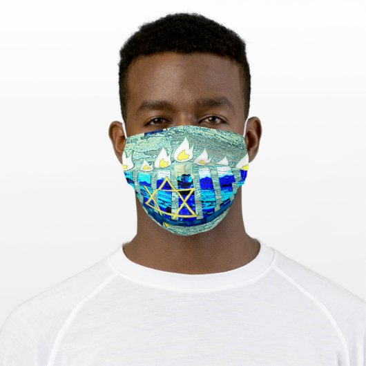 Hanukkah Candles with Gold Star of David Adult Cloth Face Mask (Worn)