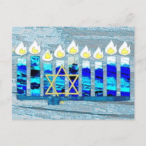 Hanukkah Candles with Gold Star of David Holiday Postcard