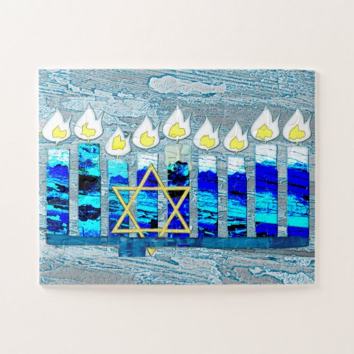 Hanukkah Candles with Gold Star of David Jigsaw Puzzle