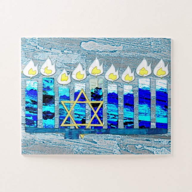 Hanukkah Candles with Gold Star of David Jigsaw Puzzle (Horizontal)