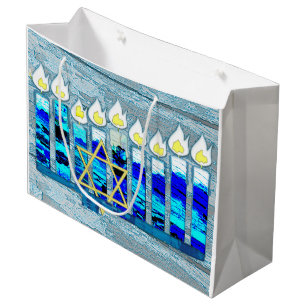 Hanukkah Candles with Gold Star of David Large Gift Bag