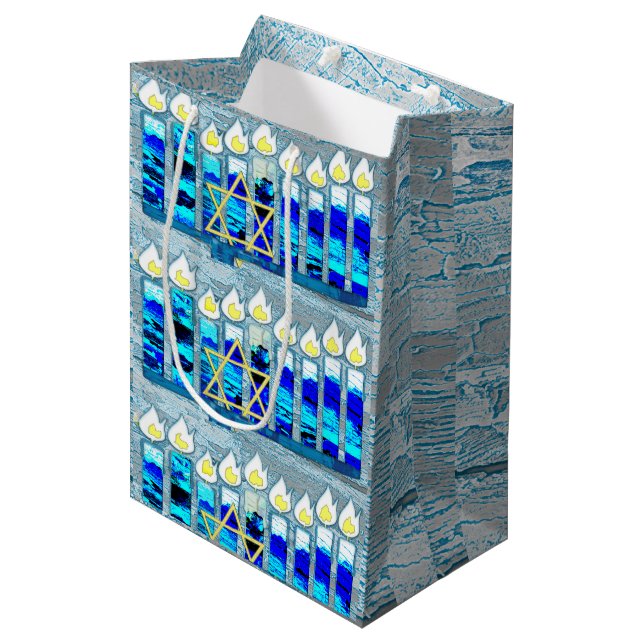 Hanukkah Candles with Gold Star of David Medium Gift Bag (Front Angled)