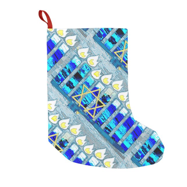 Hanukkah Candles with Gold Star of David Small Christmas Stocking (Front)