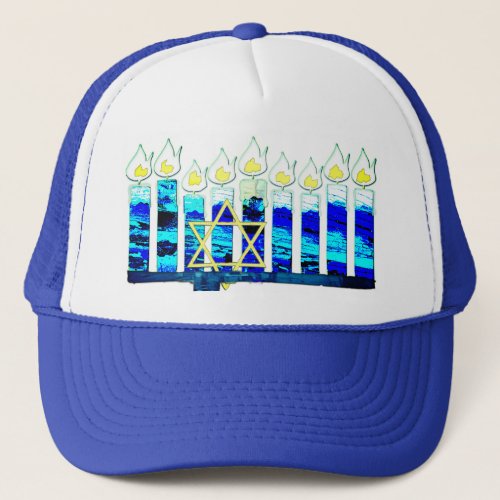 Hanukkah Candles with Gold Star of David Trucker Hat