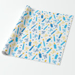 Hanukkah Candles Wrapping Paper<br><div class="desc">This modern and trendy wrapping paper is fabulous!  It has blue and gold candles,  Stars of David and bows.  Get enough to wrap all your gifts.</div>