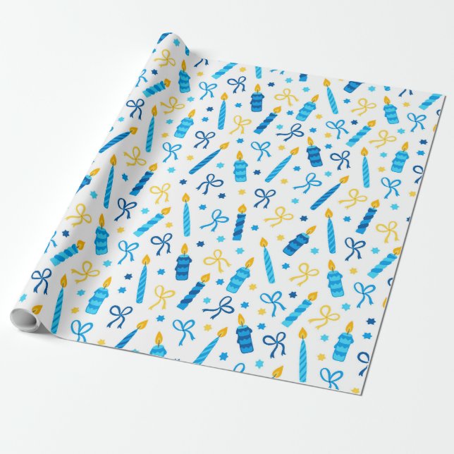 Hanukkah Candles Wrapping Paper (Unrolled)