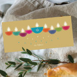 Hanukkah Card | Colorful Oil Lamp Menorah | Gold<br><div class="desc">Celebrate Hanukkah with a vibrant and contemporary greeting card design. This menorah is formed from colorful bowl-shaped oil lamps, each with a glowing flame, arranged in a cheerful display. The center lamp highlights a faux-foil Star of David, adding both meaning and elegance. Perfect for families who enjoy modern and artistic...</div>