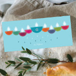 Hanukkah Card | Colorful Oil Lamp Menorah Sky Blue<br><div class="desc">Celebrate Hanukkah with a vibrant and contemporary greeting card design. This menorah is formed from colorful bowl-shaped oil lamps, each with a glowing flame, arranged in a cheerful display. The center lamp highlights a faux-foil Star of David, adding both meaning and elegance. Perfect for families who enjoy modern and artistic...</div>