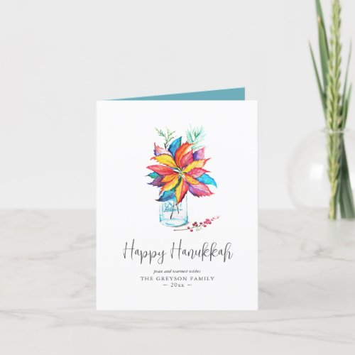 Hanukkah Cards Rustic Colorful Poinsettia 