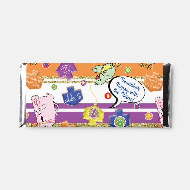 Hanukkah Cat and Friends Fun Hershey Bar Favors (Front)