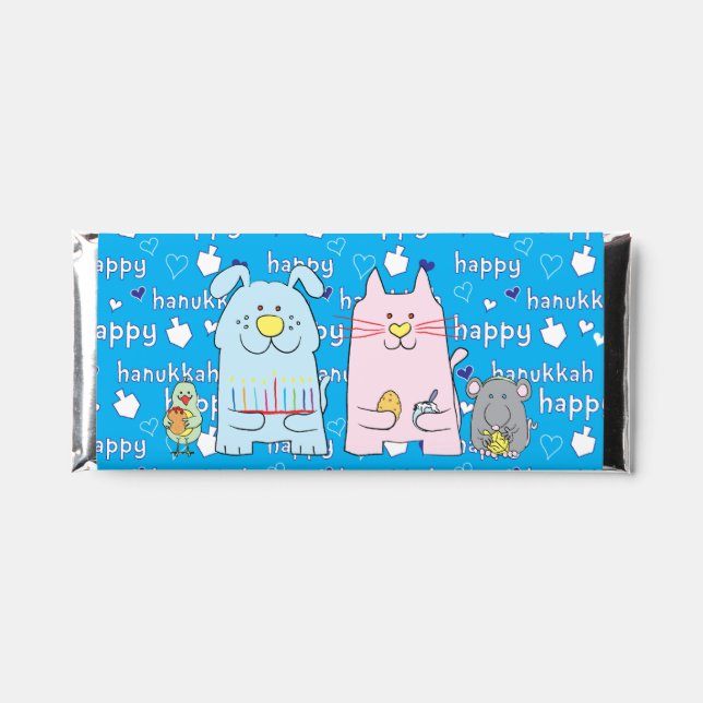 Hanukkah Cat and Friends Hershey Bar Favors (Front)