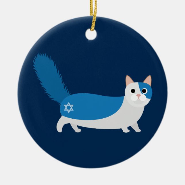 Hanukkah Cat Ceramic Ornament (Front)
