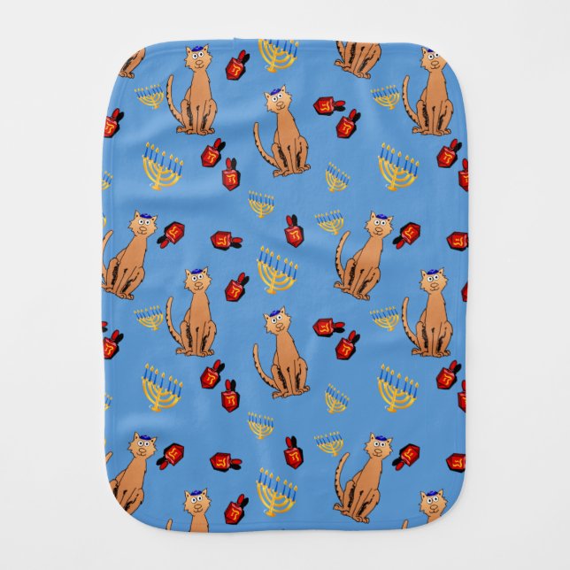 Hanukkah Cat Dreidel Blue Holiday Baby Blanket (Front)