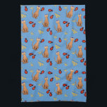 Hanukkah Cat Dreidel Blue Kitchen Towel<br><div class="desc">Cat lovers will be delighted with this fun whimsical "Hanukkat" pattern holiday kitchen towel,  featuring an orange brown curious tabby cat wearing a kippah,  red dreidels and yellow menorahs/channukiahs on a bright blue background. Perfect for a Hannukah / Chanukah gift or party during the Jewish Festival of Lights!</div>