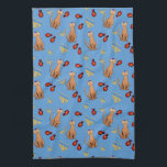 Hanukkah Cat Dreidel Blue Kitchen Towel<br><div class="desc">Cat lovers will be delighted with this fun whimsical "Hanukkat" pattern holiday kitchen towel,  featuring an orange brown curious tabby cat wearing a kippah,  red dreidels and yellow menorahs/channukiahs on a bright blue background. Perfect for a Hannukah / Chanukah gift or party during the Jewish Festival of Lights!</div>