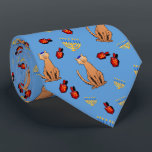 Hanukkah Cat Dreidel Blue Tie<br><div class="desc">Cat lovers will be delighted with this fun whimsical "Hanukkat" pattern tie,  featuring an orange brown curious tabby cat wearing a kippah,  red dreidels and yellow menorahs/channukiahs on a bright blue background. Perfect as a Hannukah / Chanukah present for family,  Rabbi or teacher during the Jewish Festival of Lights!</div>