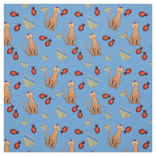 Hanukkah Cat Dreidel Blue Wrap Fabric